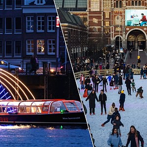 Ice Skating on Museum Square + Amsterdam Light Festival Canal Cruise