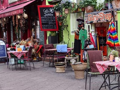 Kreuzberg streetscape with cafe fybcdsgv